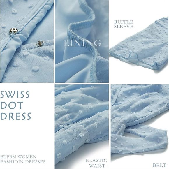 Nwt BTFBM Women Faux Wrap Swiss Dot V-Neck, Ruffle Hem Dress - Picture 5 of 5